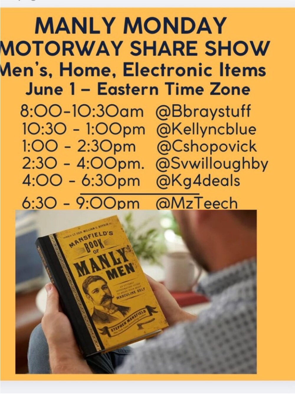 Mon 6/1 @cshopovick 1:00-2:30p EST MANLY MONDAY MOTORWAY SHARE SHOW!!